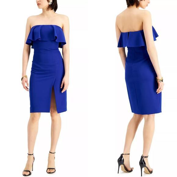 New!  Aidan Mattox royal blue strapless‎ ruffle top, US size 14 - Picture 1 of 16